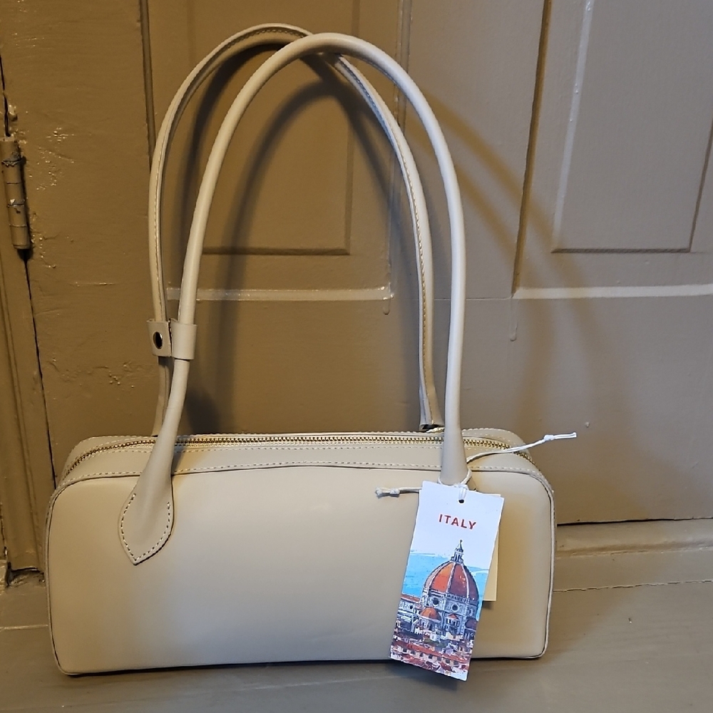 ISADORAMade In ltaly Leather Dog Charm East West Satchel CREAM